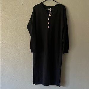 NWT Hem & Thread Midi Black Waffle Knit Dress Size Small